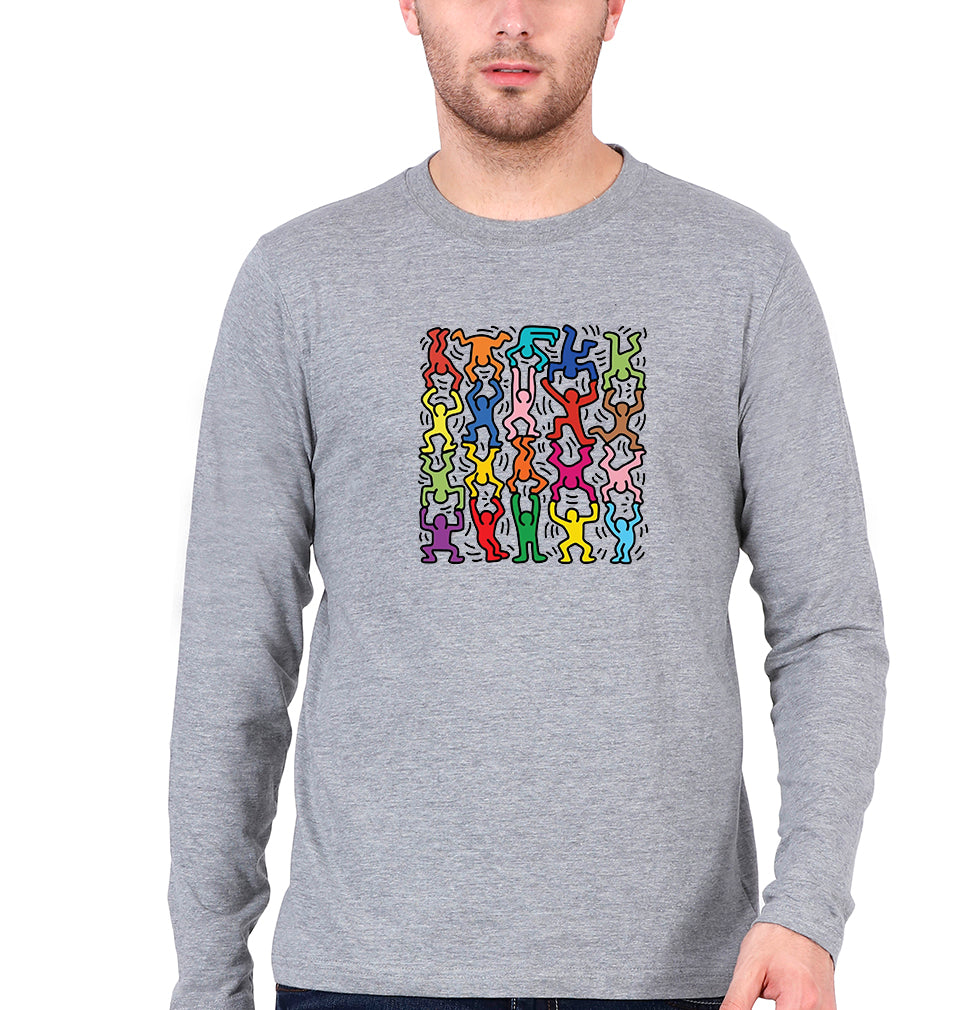 Keith Haring Funny Full Sleeves T-Shirt for Men-Grey Melange-Ektarfa.online