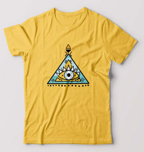 Load image into Gallery viewer, Psychedelic Triangle eye T-Shirt for Men-S(38 Inches)-Golden Yellow-Ektarfa.online
