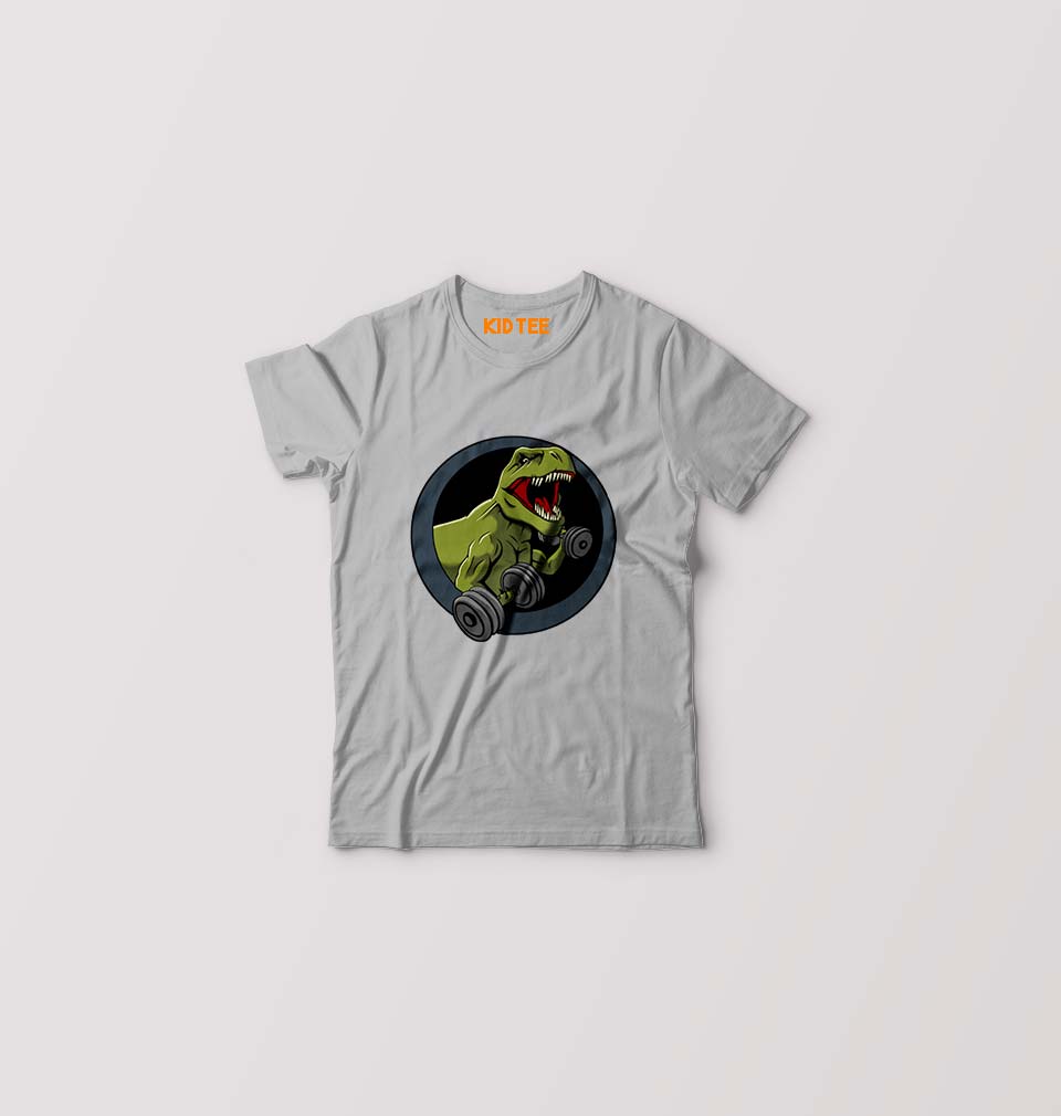 Angry T-Rex Gym Kids T-Shirt for Boy/Girl-0-1 Year(20 Inches)-Grey-Ektarfa.online