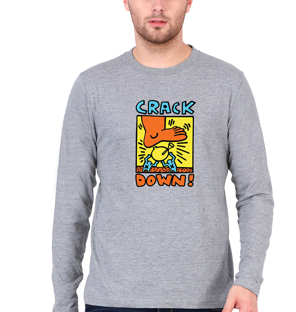 Keith Haring Funny Full Sleeves T-Shirt for Men-Grey Melange-Ektarfa.online