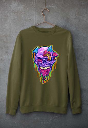 Trippy Psychedelic Skull Unisex Sweatshirt for Men/Women-Olive Green-Ektarfa.online