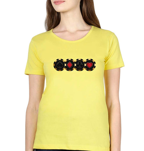 Poker T-Shirt for Women-XS(32 Inches)-Yellow-Ektarfa.online