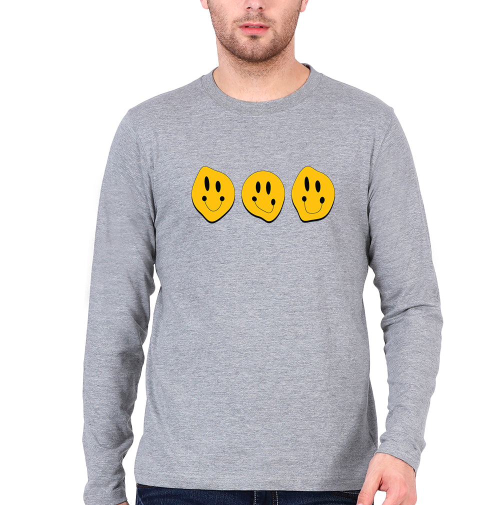 Smiley Full Sleeves T-Shirt for Men-Grey Melange-Ektarfa.online