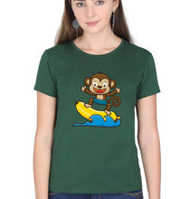 Load image into Gallery viewer, Monkey Banana T-Shirt for Women-XS(32 Inches)-Dark Green-Ektarfa.online
