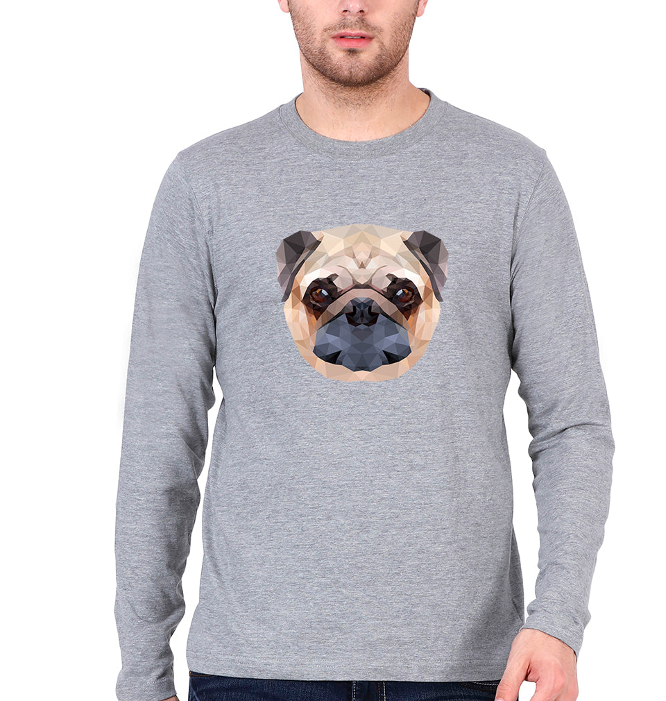 Pug Dog Full Sleeves T-Shirt for Men-S(38 Inches)-Grey Melange-Ektarfa.online