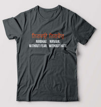 Load image into Gallery viewer, Nirbhau Nirvair T-Shirt for Men-S(38 Inches)-Steel grey-Ektarfa.online
