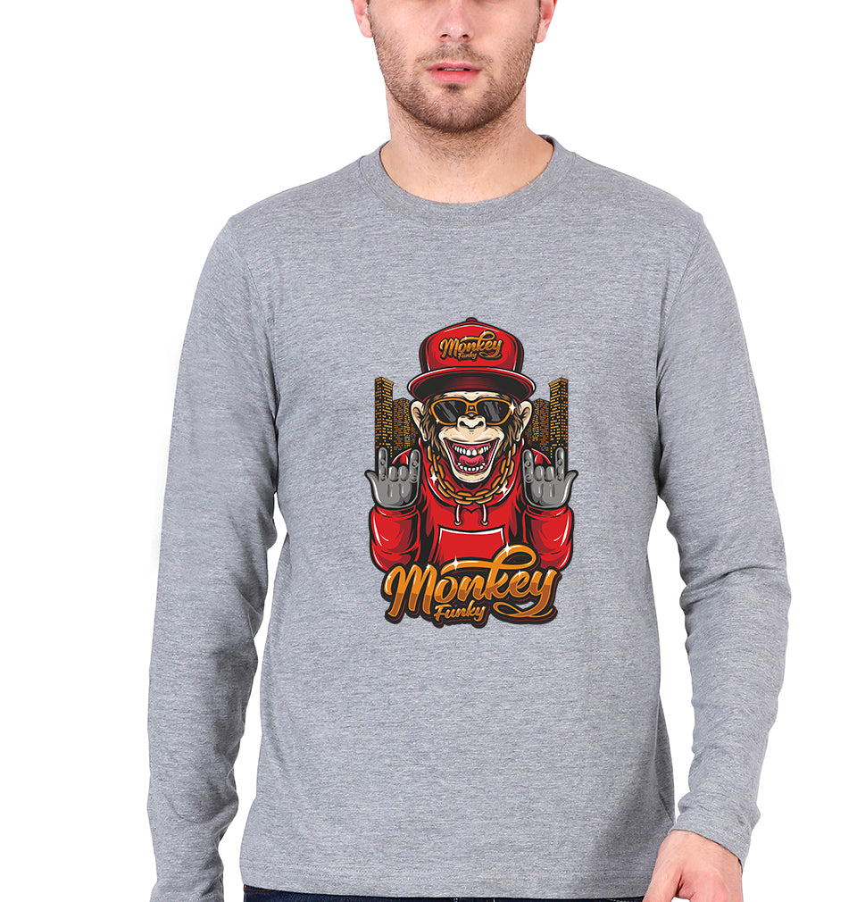 Hip Hop Monkey Full Sleeves T-Shirt for Men-Grey Melange-Ektarfa.online