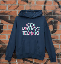 Load image into Gallery viewer, Sex Drugs Techno Unisex Hoodie for Men/Women-S(40 Inches)-Navy Blue-Ektarfa.online
