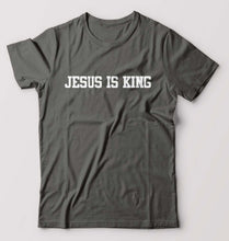 Load image into Gallery viewer, Jesus is King T-Shirt for Men-S(38 Inches)-Charcoal-Ektarfa.online
