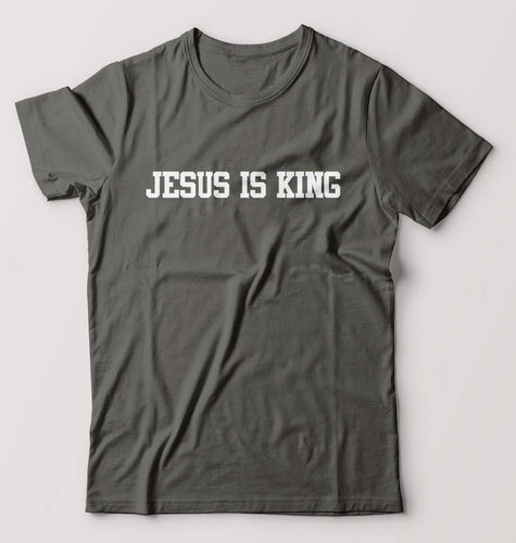 Jesus is King T-Shirt for Men-S(38 Inches)-Charcoal-Ektarfa.online