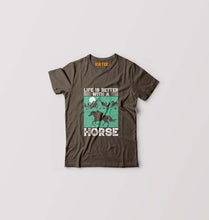 Load image into Gallery viewer, Horse Riding Kids T-Shirt for Boy/Girl-Olive Green-Ektarfa.online
