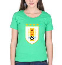 Load image into Gallery viewer, Uruguay Football T-Shirt for Women-XS(32 Inches)-Flag Green-Ektarfa.online
