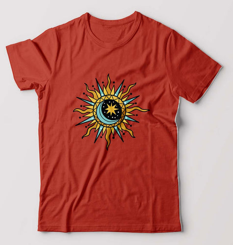 Psychedelic Chakra T-Shirt for Men-S(38 Inches)-Brick Red-Ektarfa.online