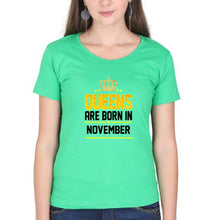 Load image into Gallery viewer, Queens Are Born In November T-Shirt for Women-Flag Green-Ektarfa.online
