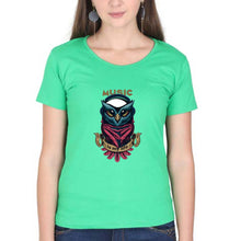 Load image into Gallery viewer, Owl Music T-Shirt for Women-XS(32 Inches)-Flag Green-Ektarfa.online
