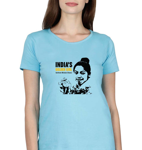 Chanu Saikhom Mirabai T-Shirt for Women-SkyBlue-Ektarfa.online