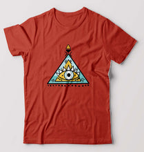 Load image into Gallery viewer, Psychedelic Triangle eye T-Shirt for Men-S(38 Inches)-Brick Red-Ektarfa.online
