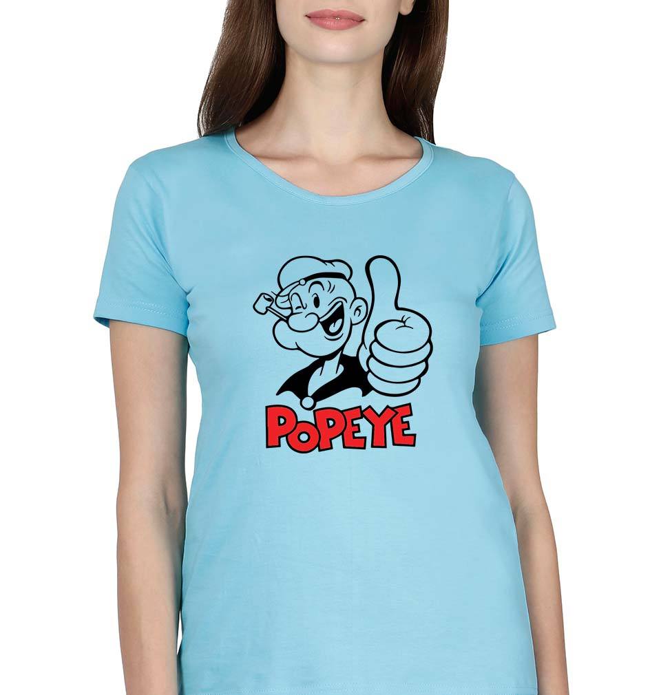 Popeye T-Shirt for Women-XS(32 Inches)-SkyBlue-Ektarfa.online