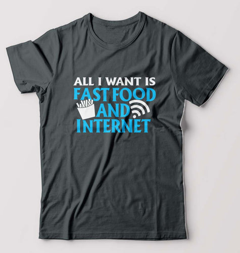 Fast Food and Internet T-Shirt for Men-Steel grey-Ektarfa.online