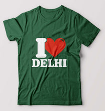 Load image into Gallery viewer, I Love Delhi T-Shirt for Men-S(38 Inches)-Bottle Green-Ektarfa.online
