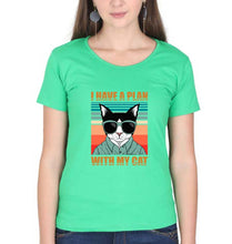 Load image into Gallery viewer, Cat T-Shirt for Women-XS(32 Inches)-Flag Green-Ektarfa.online
