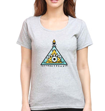 Load image into Gallery viewer, Psychedelic Triangle eye T-Shirt for Women-XS(32 Inches)-Grey Melange-Ektarfa.online

