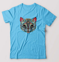 Load image into Gallery viewer, Psychedelic Cat T-Shirt for Men-S(38 Inches)-Light Blue-Ektarfa.online
