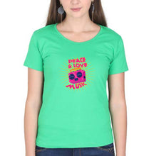 Load image into Gallery viewer, Psychedelic Music Peace Love T-Shirt for Women-XS(32 Inches)-flag green-Ektarfa.online
