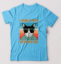 Load image into Gallery viewer, Cat T-Shirt for Men-S(38 Inches)-Light Blue-Ektarfa.online
