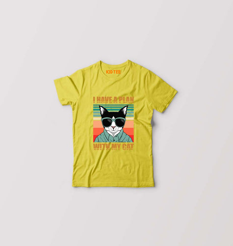 Cat Kids T-Shirt for Boy/Girl-Mustard Yellow-Ektarfa.online