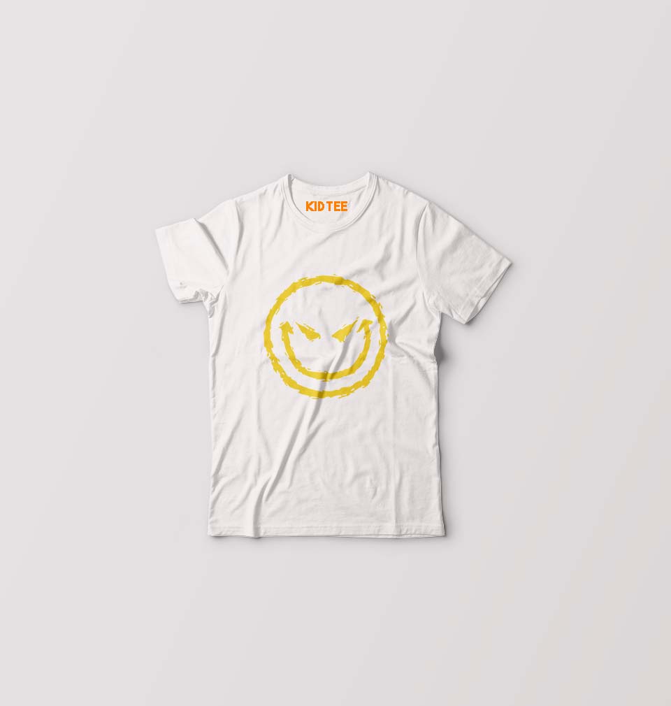 Evil Smile Emoji Kids T-Shirt for Boy/Girl-White-Ektarfa.online