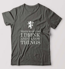 Load image into Gallery viewer, GOT Game of Thrones I Drink And Know Things T-Shirt for Men-S(38 Inches)-Charcoal-Ektarfa.online
