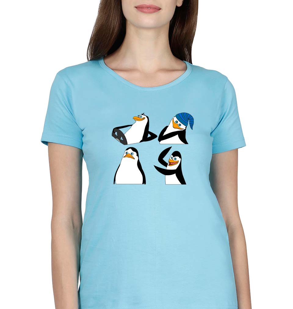 Penguins of Madagascar T-Shirt for Women-SkyBlue-Ektarfa.online