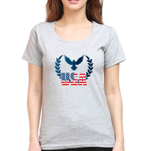 Load image into Gallery viewer, USA America T-Shirt for Women-XS(32 Inches)-Grey Melange-Ektarfa.online
