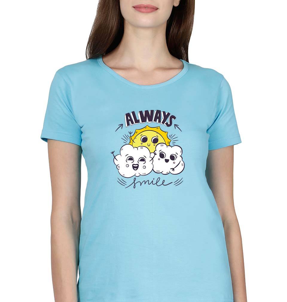 Always Smile T-Shirt for Women-XS(32 Inches)-SkyBlue-Ektarfa.online