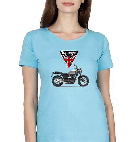 Triumph Motorcycles T-Shirt for Women-XS(32 Inches)-Light Blue-Ektarfa.online