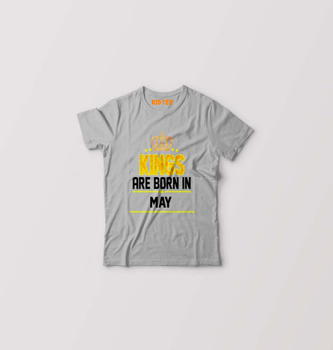 Kings Are Born In May Kids T-Shirt for Boy/Girl-Grey-Ektarfa.online