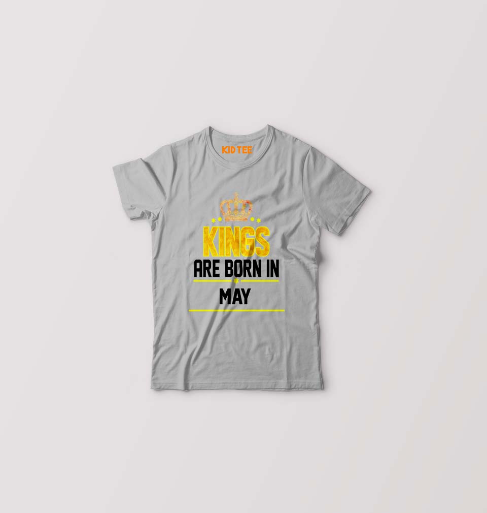 Kings Are Born In May Kids T-Shirt for Boy/Girl-Grey-Ektarfa.online