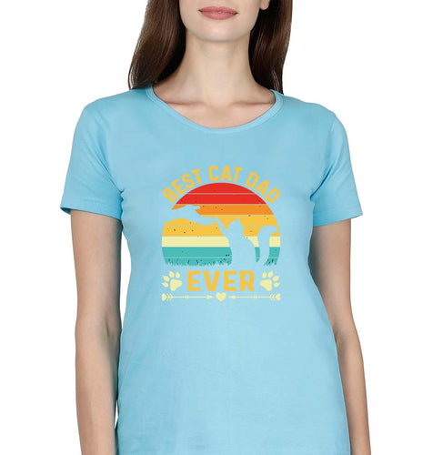 Cat Dad T-Shirt for Women-Light Blue-Ektarfa.online
