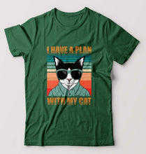 Load image into Gallery viewer, Cat T-Shirt for Men-S(38 Inches)-Bottle Green-Ektarfa.online
