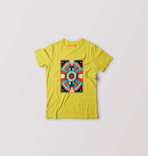 Psychedelic Peace and Love Kids T-Shirt for Boy/Girl-Mustard Yellow-Ektarfa.online
