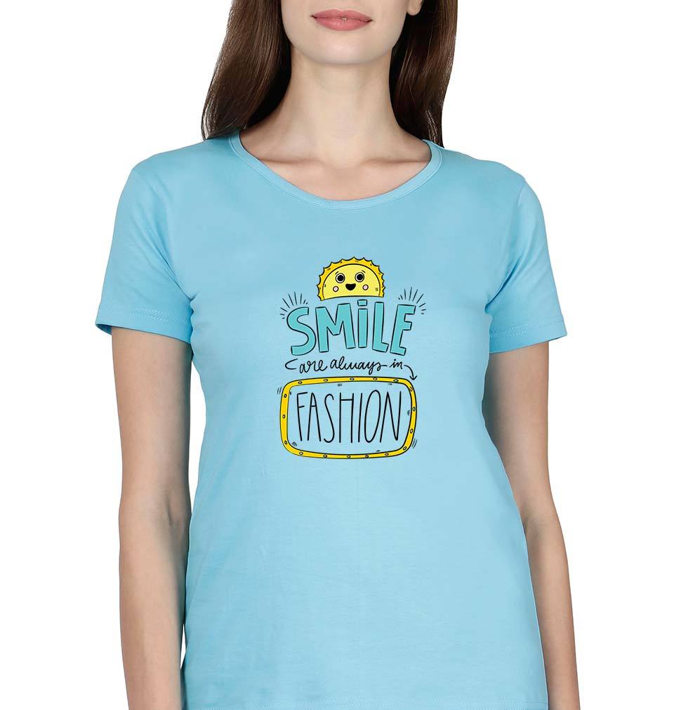 Smile are Always in Fashion T-Shirt for Women-XS(32 Inches)-SkyBlue-Ektarfa.online