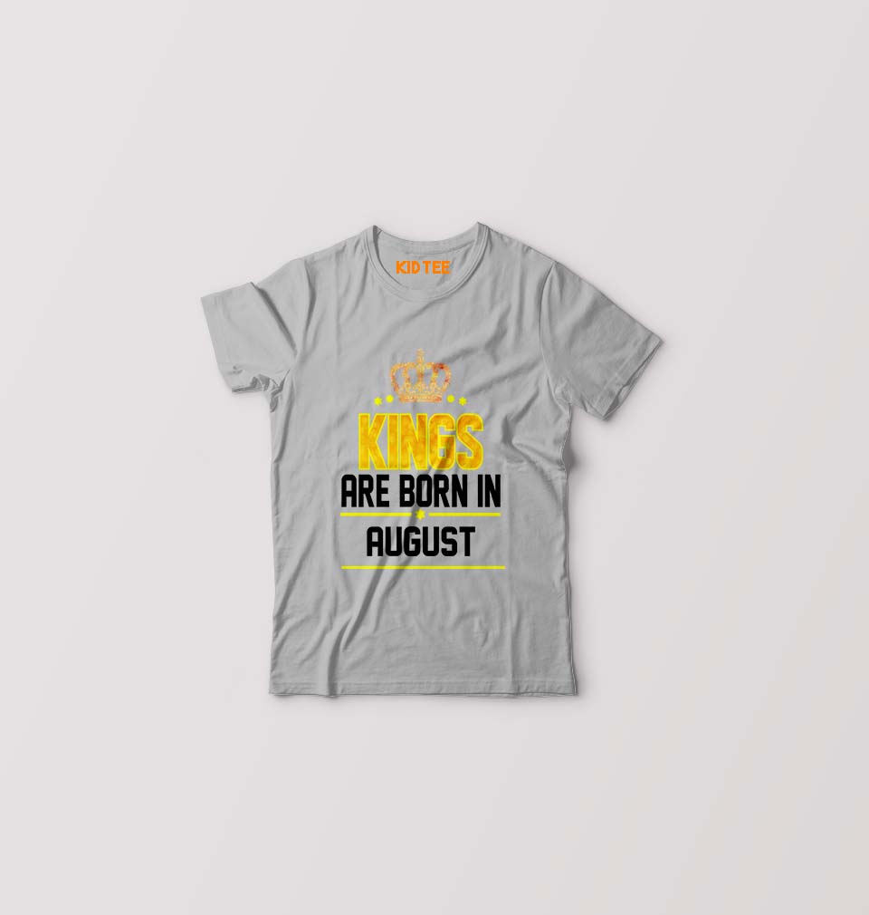 Kings Are Born In August Kids T-Shirt for Boy/Girl-Grey-Ektarfa.online