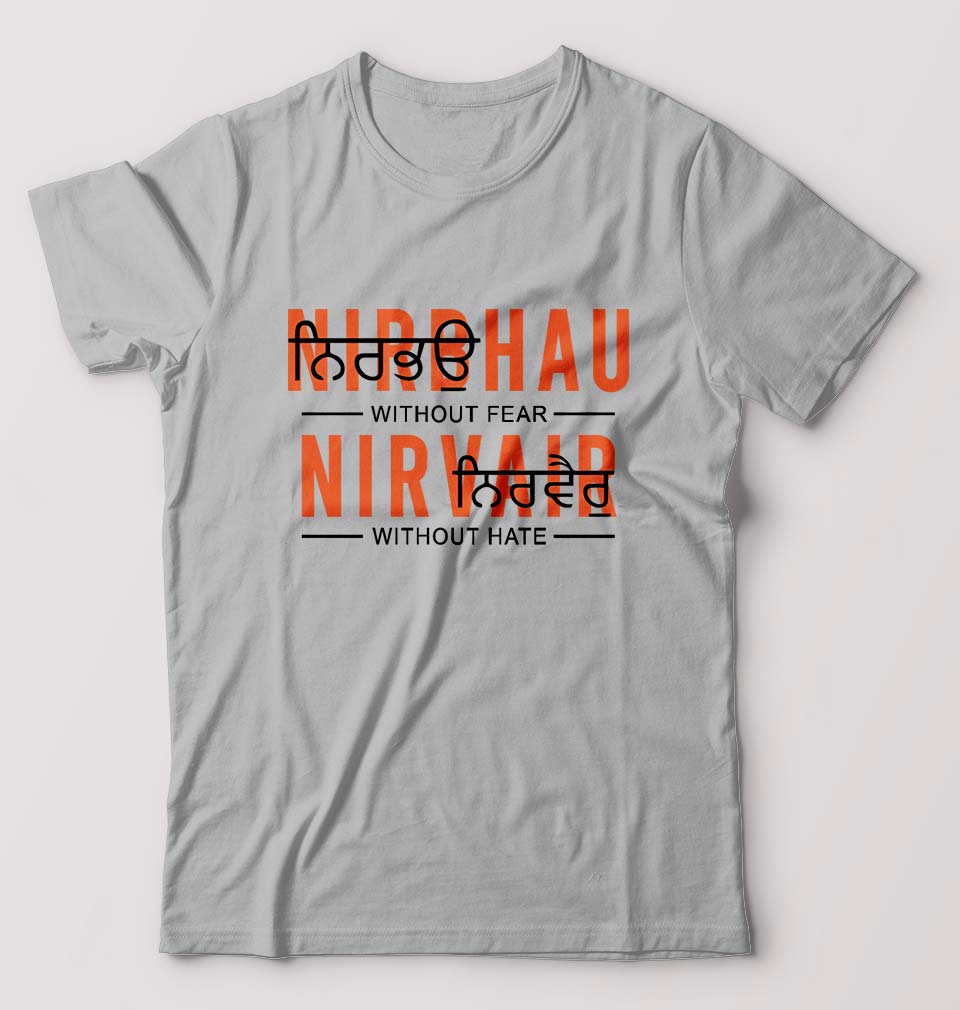 Nirbhau Nirvair T-Shirt for Men-S(38 Inches)-Grey Melange-Ektarfa.online