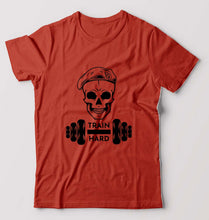 Load image into Gallery viewer, Gym Train Hard T-Shirt for Men-Brick Red-Ektarfa.online
