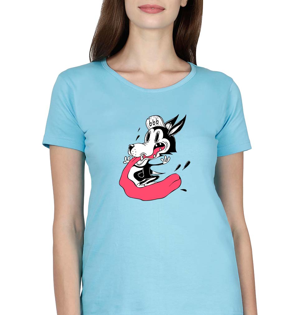 Funny Wolf T-Shirt for Women-XS(32 Inches)-SkyBlue-Ektarfa.online