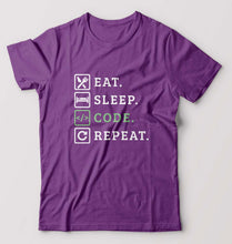 Load image into Gallery viewer, Eat Sleep Code Repeat T-Shirt for Men-S(38 Inches)-Purple-Ektarfa.online
