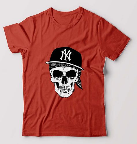 Hip Hop Skull NY T-Shirt for Men-Brick Red-Ektarfa.online