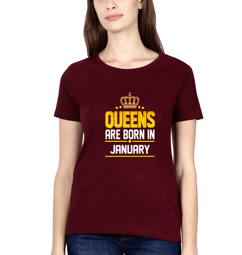 Queens Are Born In January T-Shirt for Women-Maroon-Ektarfa.online