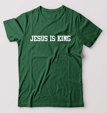 Load image into Gallery viewer, Jesus is King T-Shirt for Men-S(38 Inches)-Bottle Green-Ektarfa.online
